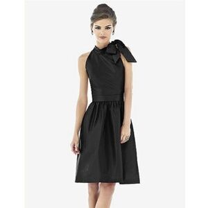 ALFRED SUNG | Dupioni Formal Cocktail Dress Pockets Bow Wedding Event Black